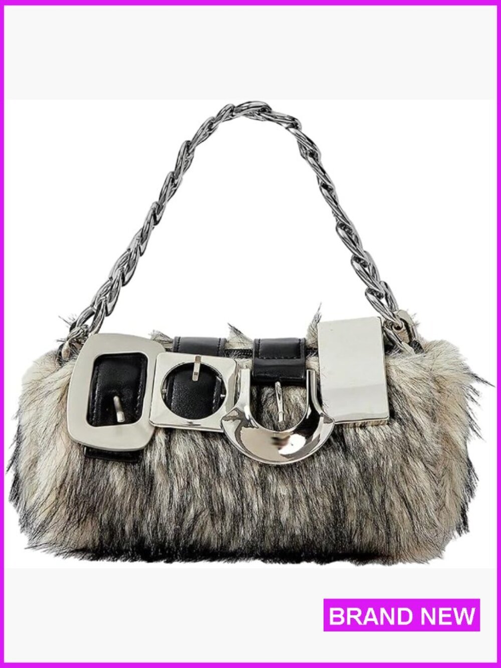 Faux Fur Top Handle Shoulder Bag Plush Square Purse Cute Fuzzy Mini Bag
